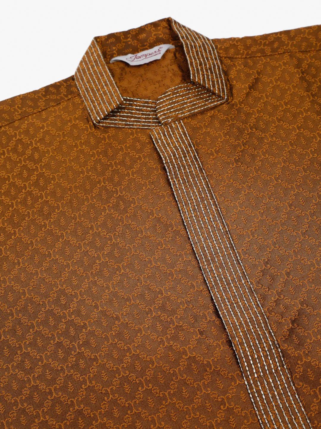 Men's Silk Blend Collar Embroidered Kurta only ( KO 664 Brown )