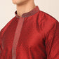 Men's Silk Blend Collar Embroidered Kurta only ( KO 664 Maroon )