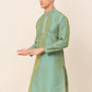 Men's Silk Blend Collar Embroidered Kurta only ( KO 664 Sea-Green )