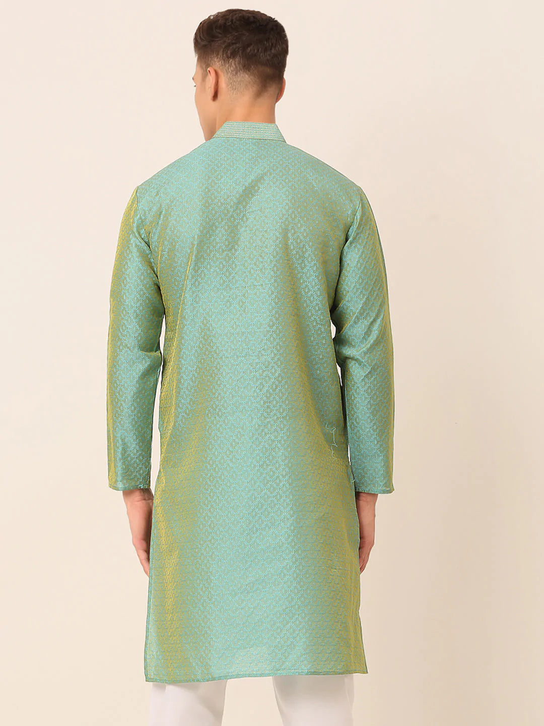 Men's Silk Blend Collar Embroidered Kurta only ( KO 664 Sea-Green )