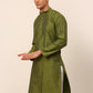 Men Olive Green Striped Pleated Chikankari Kurta Only ( KO 666 Olive )