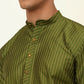 Men Olive Green Striped Pleated Chikankari Kurta Only ( KO 666 Olive )