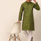 Men Olive Green Striped Pleated Chikankari Kurta Only ( KO 666 Olive )