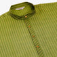 Men Olive Green Striped Pleated Chikankari Kurta Only ( KO 666 Olive )