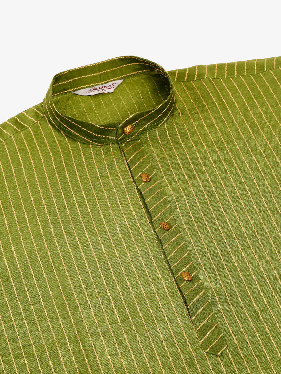 Men Olive Green Striped Pleated Chikankari Kurta Only ( KO 666 Olive )