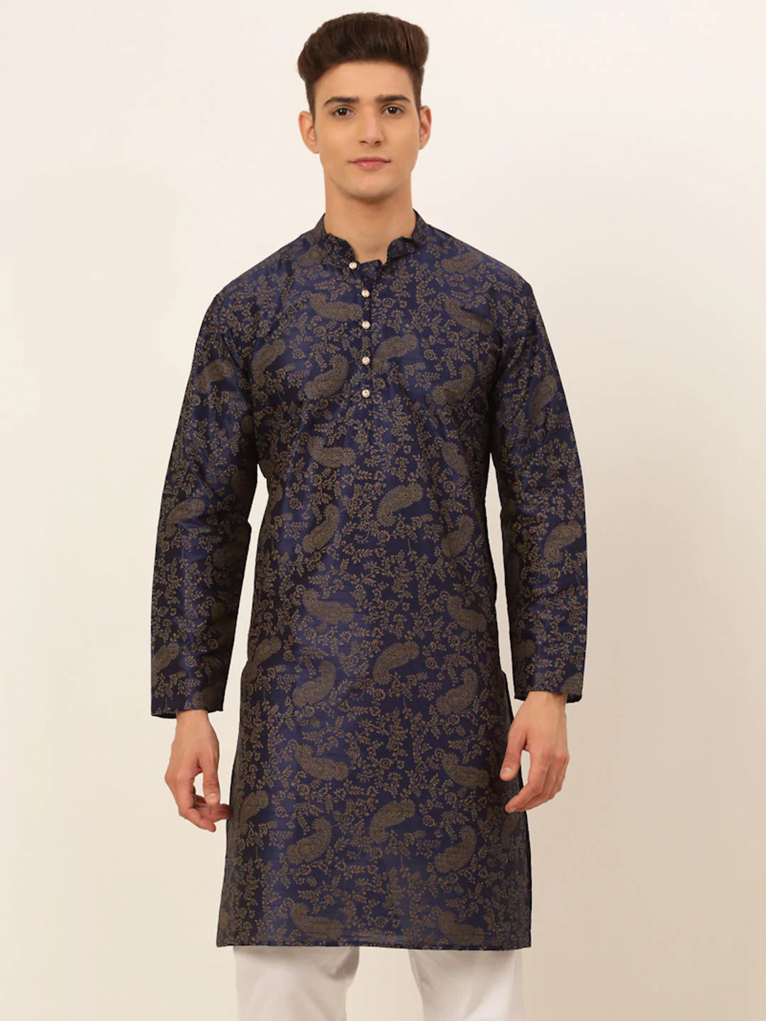 Men Navy Blue Paisley Printed Kurta Only ( KO 667 Navy )