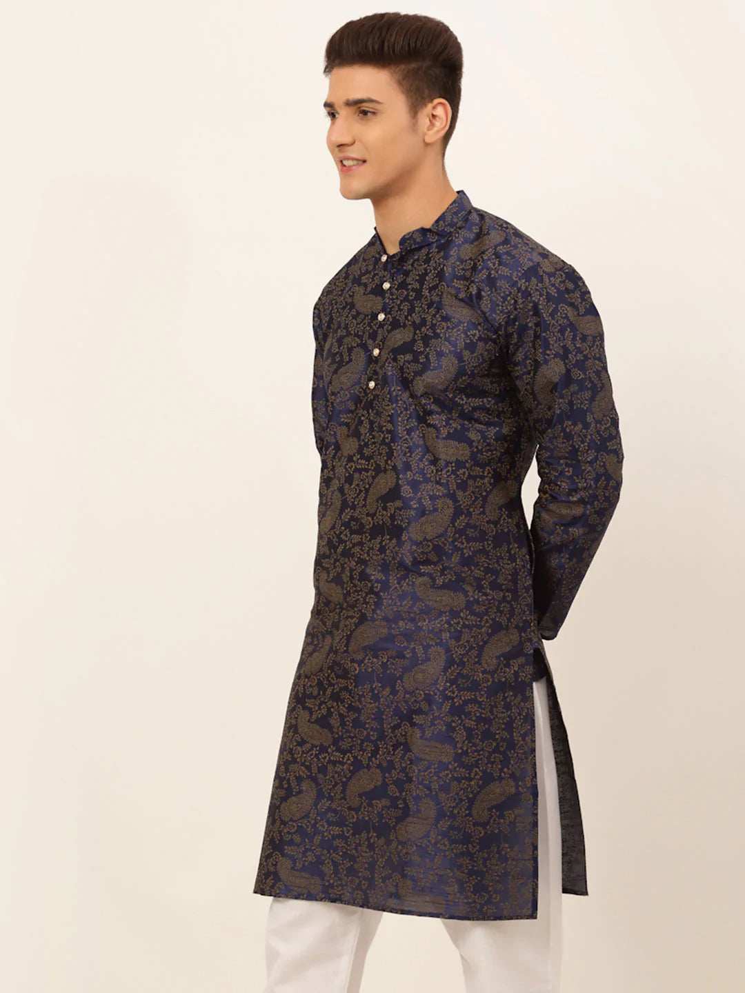 Men Navy Blue Paisley Printed Kurta Only ( KO 667 Navy )