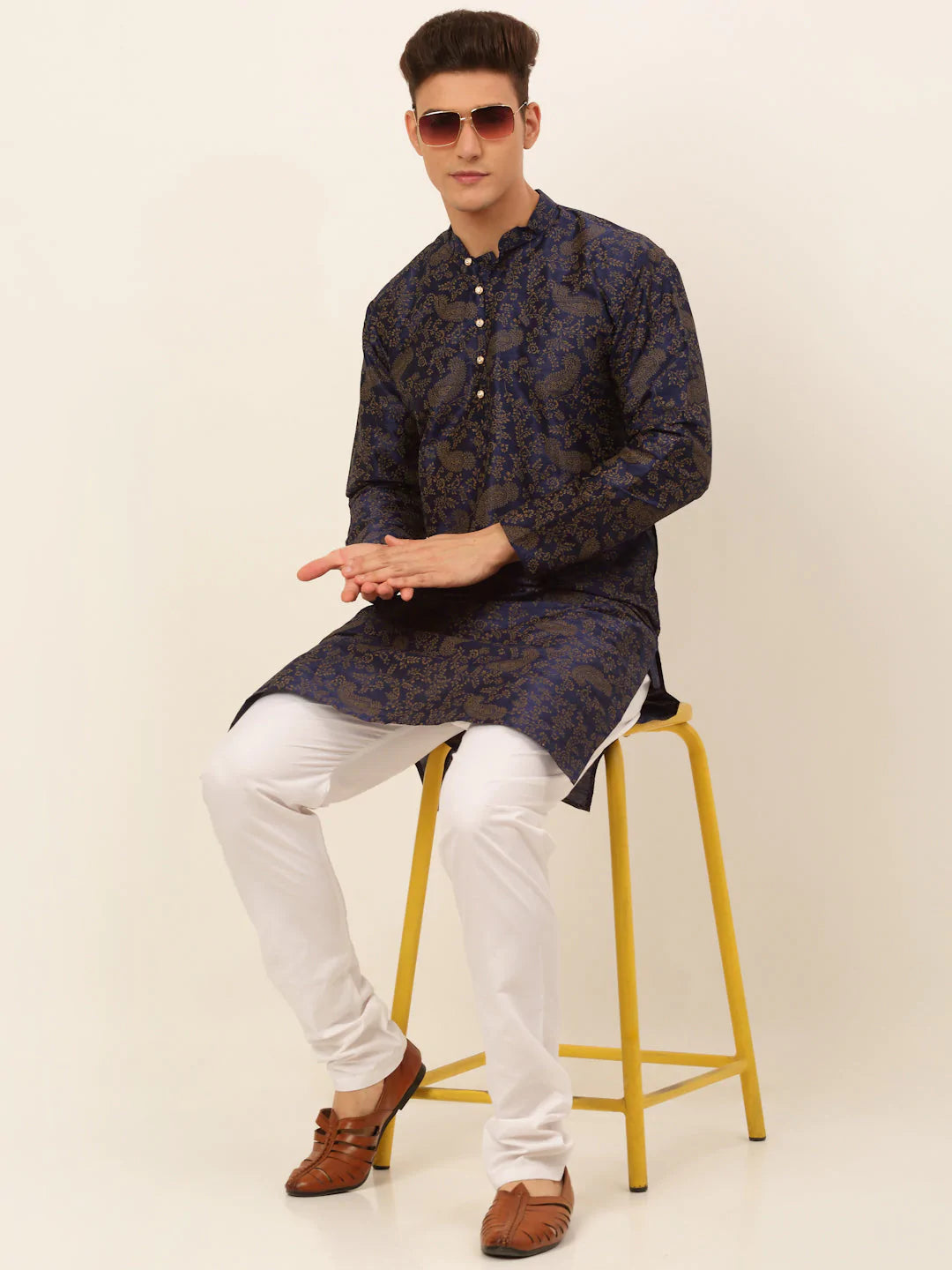 Men Navy Blue Paisley Printed Kurta Only ( KO 667 Navy )