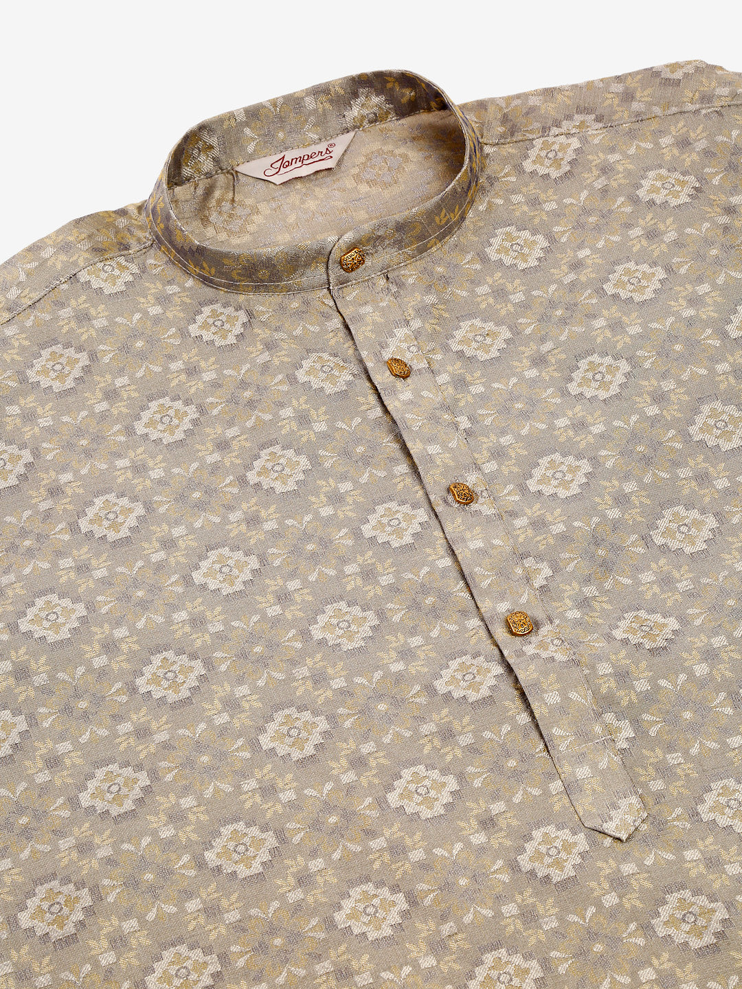 Men Grey Floral Printed Kurta Only ( KO 669 Grey )