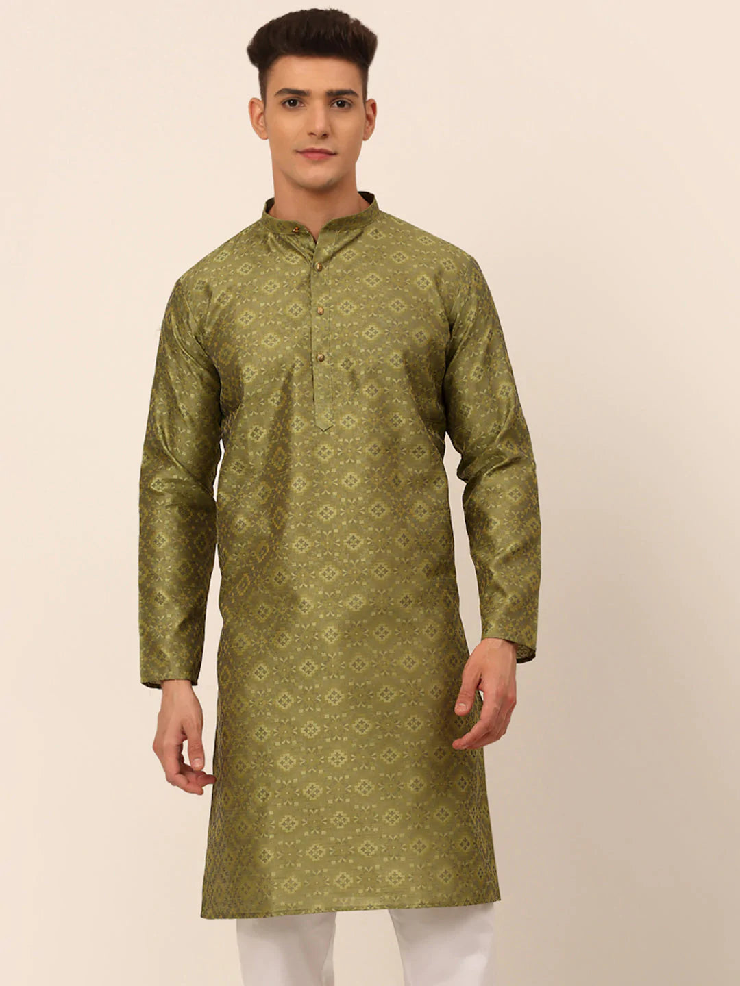 Men Pista Green Floral Printed Kurta Only ( KO 669 Pista )