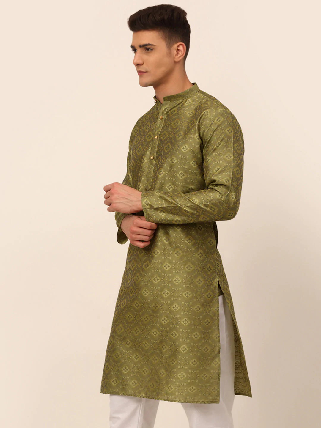 Men Pista Green Floral Printed Kurta Only ( KO 669 Pista )