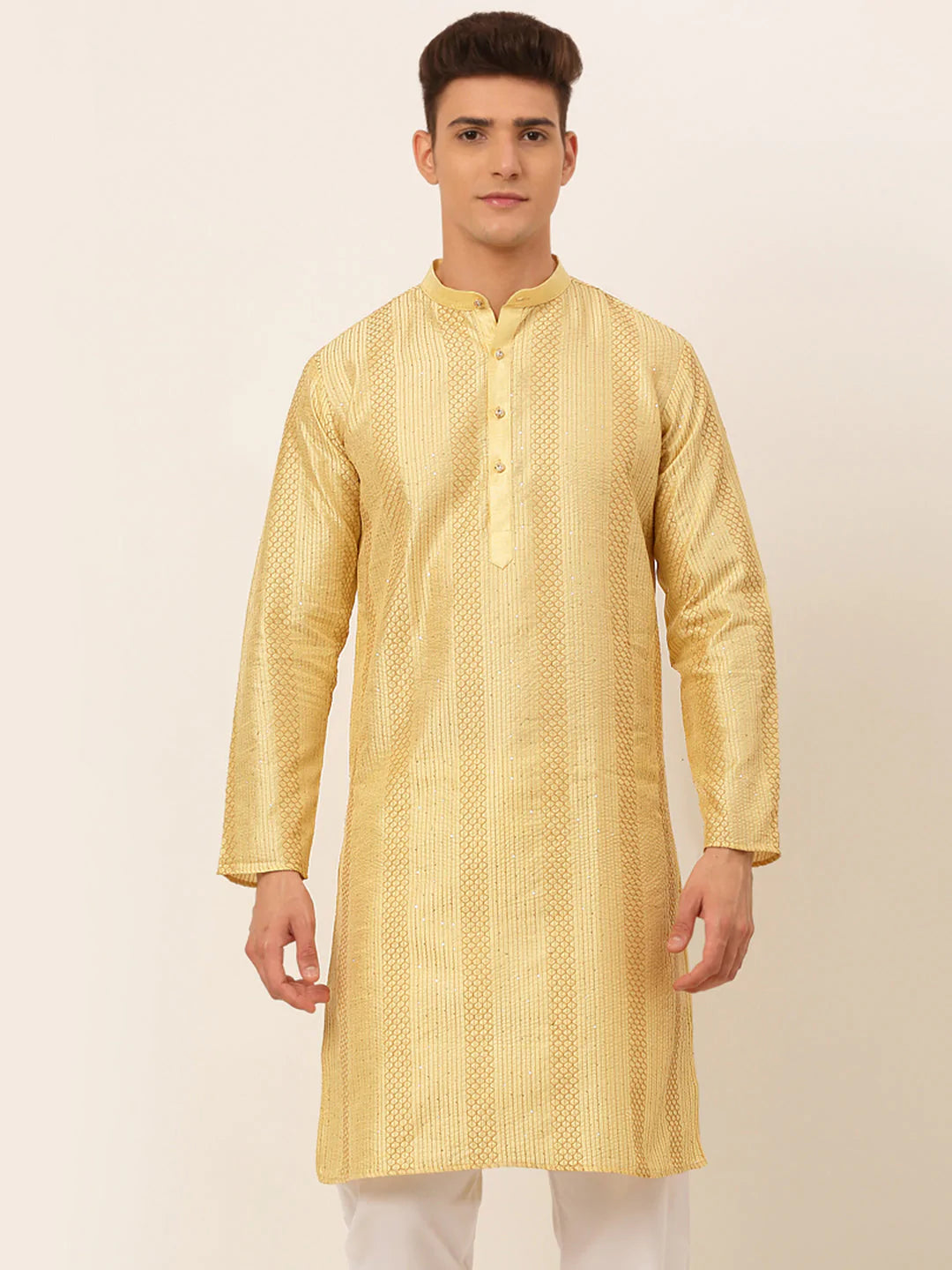 Jompers Men's Golden Embroiderd Kurta Only ( KO 671 Golden )