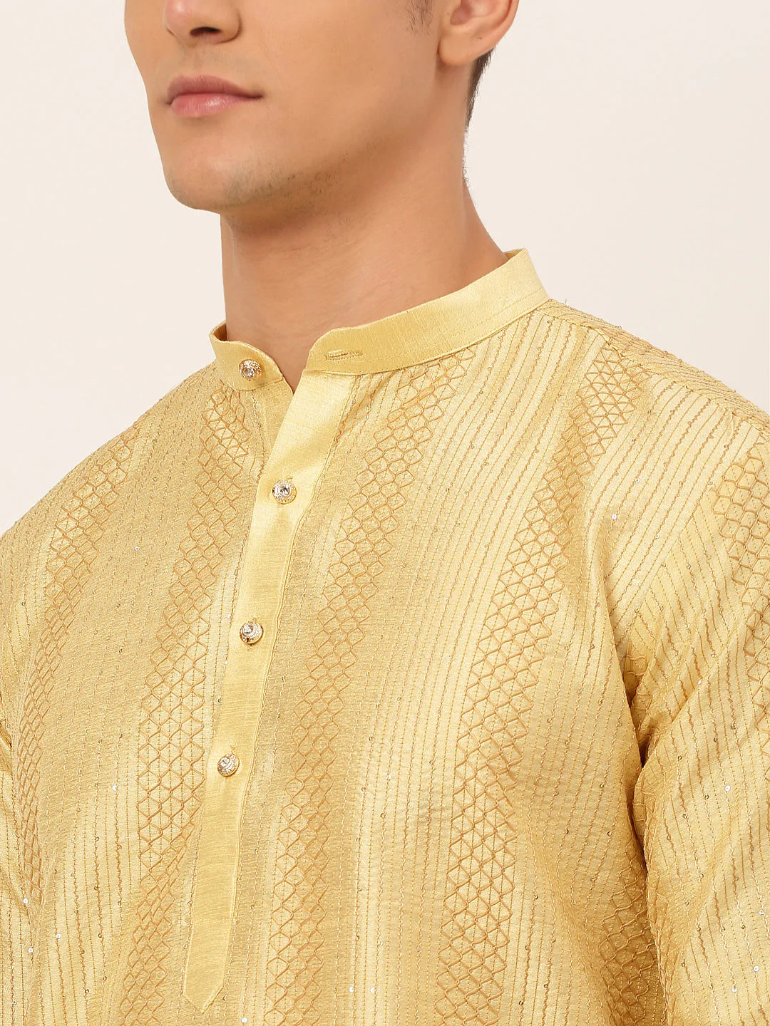 Jompers Men's Golden Embroiderd Kurta Only ( KO 671 Golden )