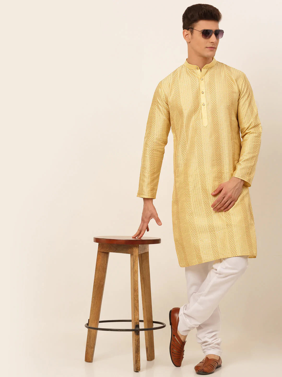 Jompers Men's Golden Embroiderd Kurta Only ( KO 671 Golden )