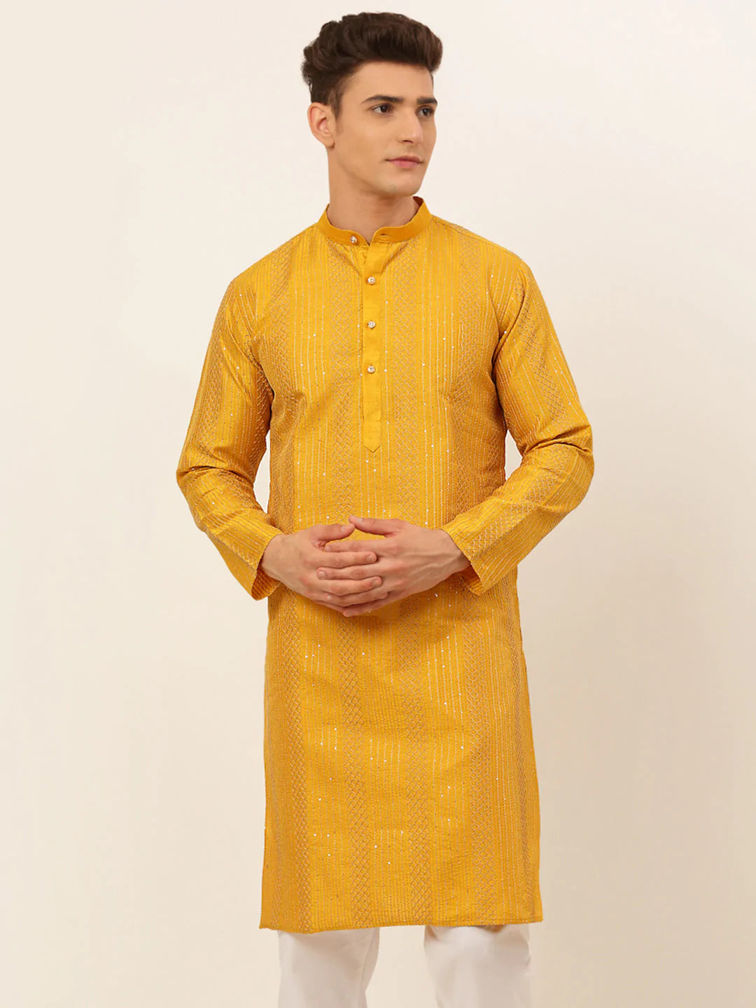 Jompers Men's Mustard Embroiderd Kurta Only ( KO 671 Mustard )