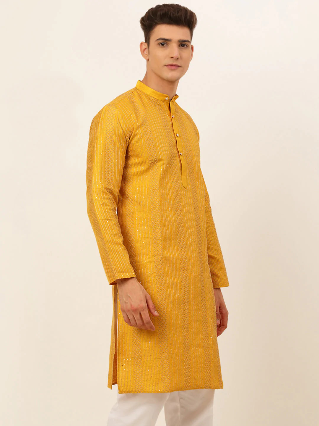 Jompers Men's Mustard Embroiderd Kurta Only ( KO 671 Mustard )