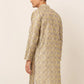 Jompers Men's Beige Collar Embroidered Woven Design Kurta Pajama ( KO 672 Beige )