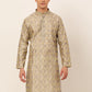 Jompers Men's Beige Collar Embroidered Woven Design Kurta Pajama ( KO 672 Beige )