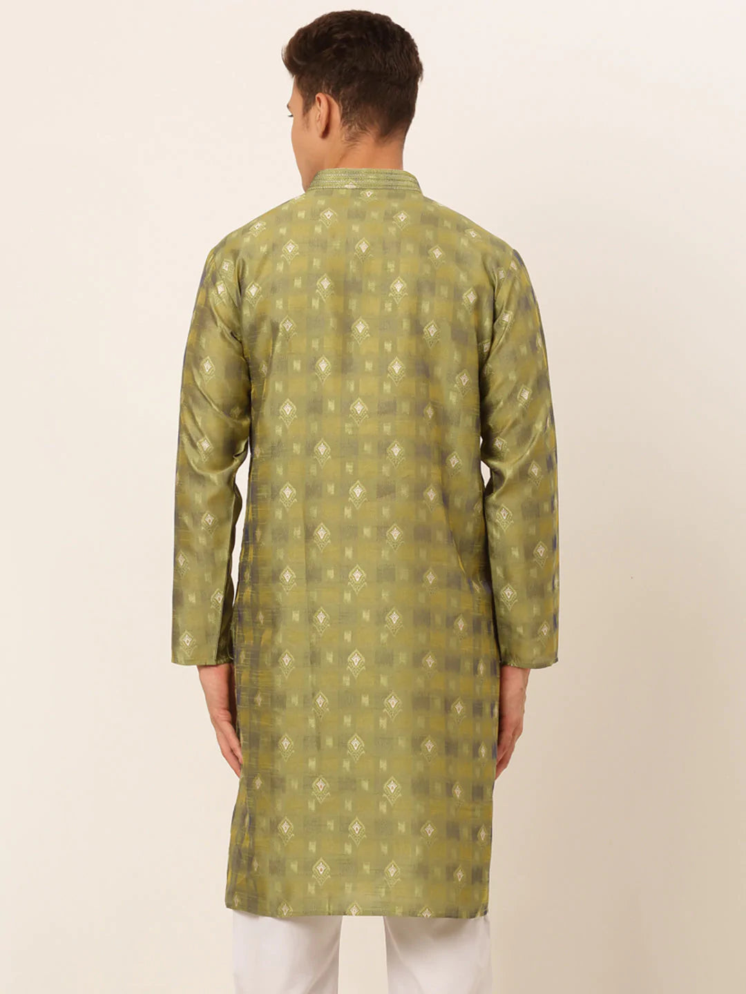 Jompers Men's Green Collar Embroidered Woven Design Kurta Pajama ( KO 672 Green )