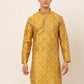 Jompers Men's Mustard Collar Embroidered Woven Design Kurta Pajama ( KO 672 Mustard )