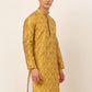 Jompers Men's Mustard Collar Embroidered Woven Design Kurta Pajama ( KO 672 Mustard )