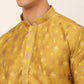 Jompers Men's Mustard Collar Embroidered Woven Design Kurta Pajama ( KO 672 Mustard )