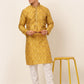 Jompers Men's Mustard Collar Embroidered Woven Design Kurta Pajama ( KO 672 Mustard )