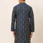 Jompers Men's Navy Blue Collar Embroidered Woven Design Kurta Pajama ( KO 672 Navy )