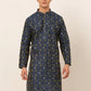 Jompers Men's Navy Blue Collar Embroidered Woven Design Kurta Pajama ( KO 672 Navy )