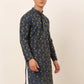 Jompers Men's Navy Blue Collar Embroidered Woven Design Kurta Pajama ( KO 672 Navy )