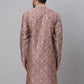 Jompers Men's Pink Collar Embroidered Woven Design Kurta Pajama ( KO 672 Pink )