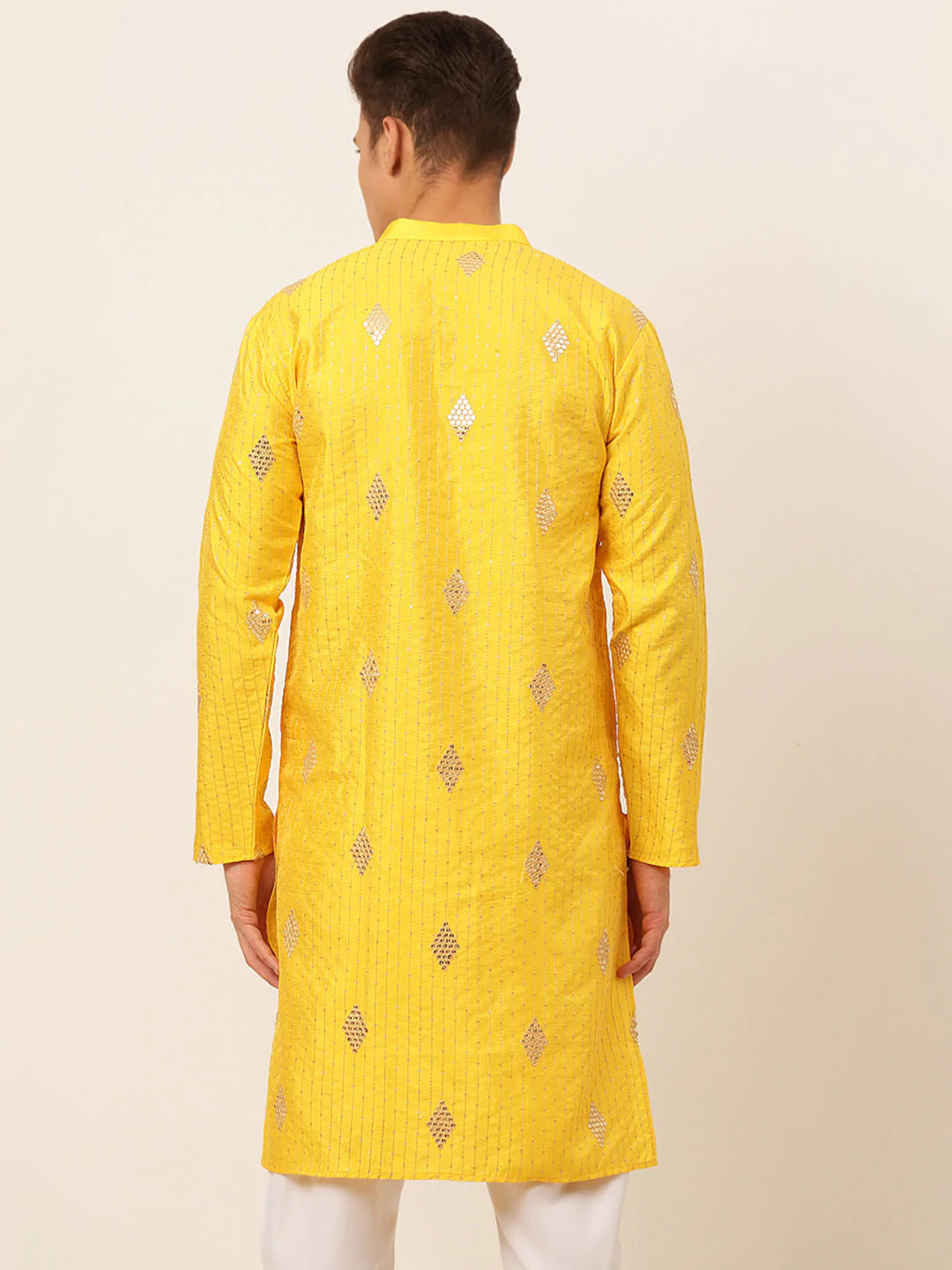 Jompers Men Mustard Yellow Embroidered Sequinned Kurta Only ( KO 673 Mustard )