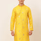 Jompers Men Mustard Yellow Embroidered Sequinned Kurta Only ( KO 673 Mustard )