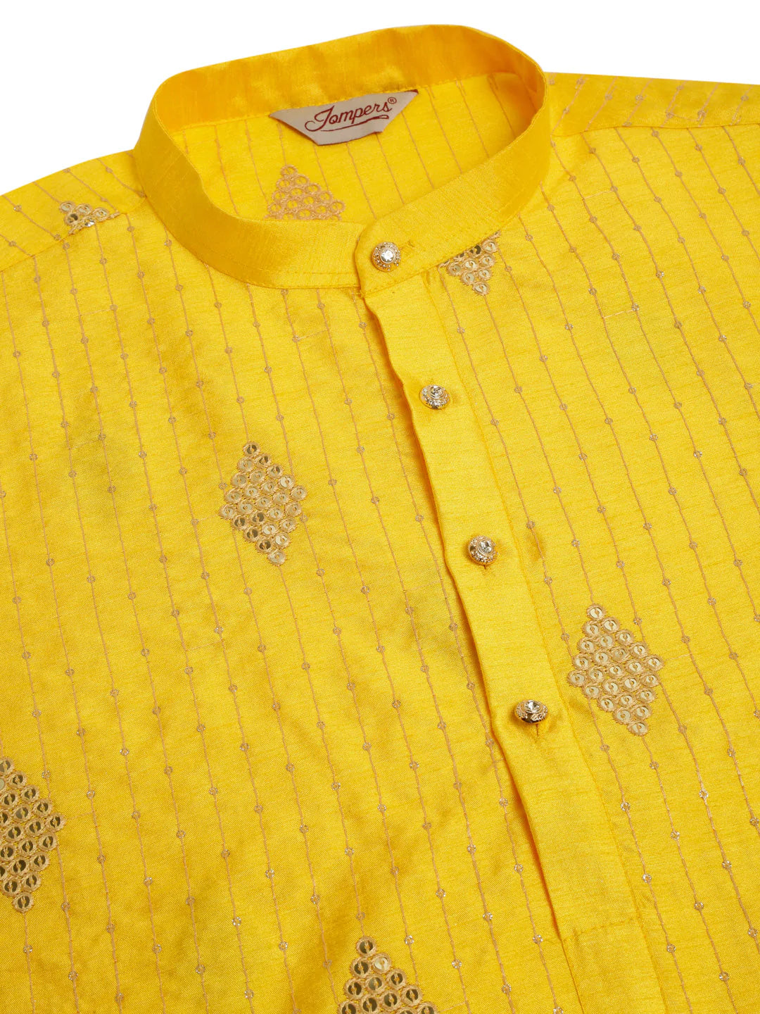 Jompers Men Mustard Yellow Embroidered Sequinned Kurta Only ( KO 673 Mustard )