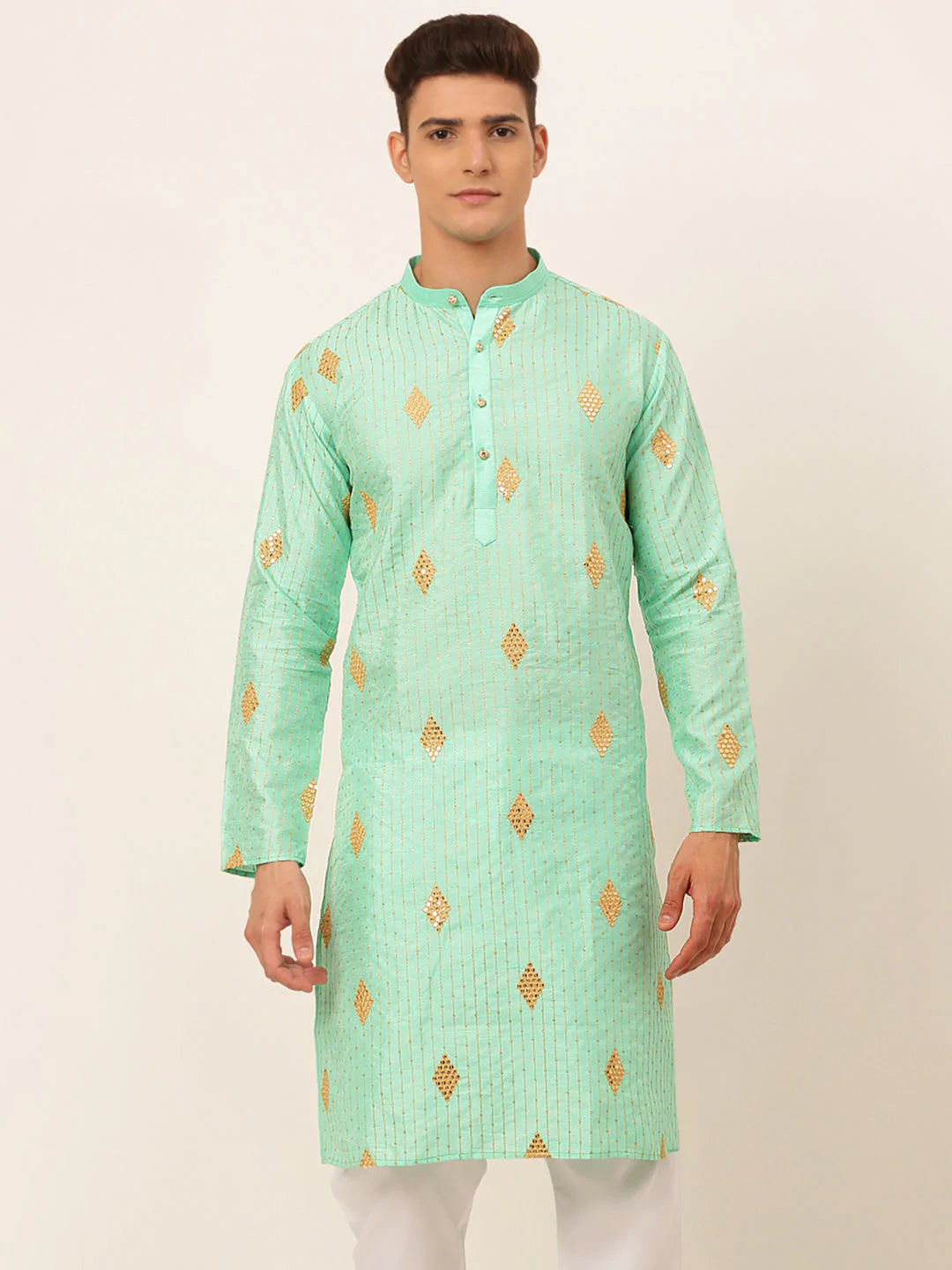 Jompers Men Sky Blue Embroidered Sequinned Kurta Only ( KO 673 Sky )