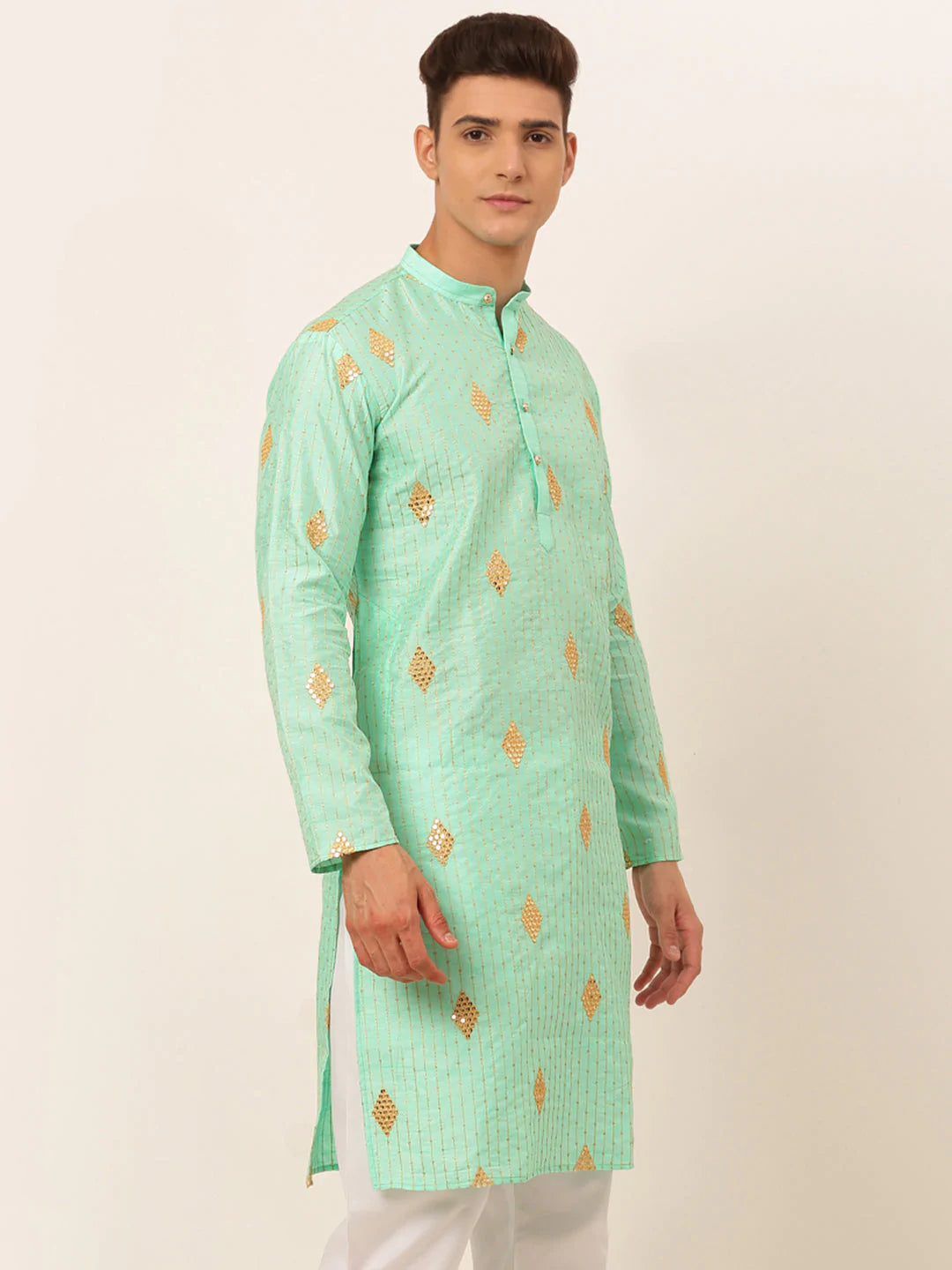 Jompers Men Sky Blue Embroidered Sequinned Kurta Only ( KO 673 Sky )