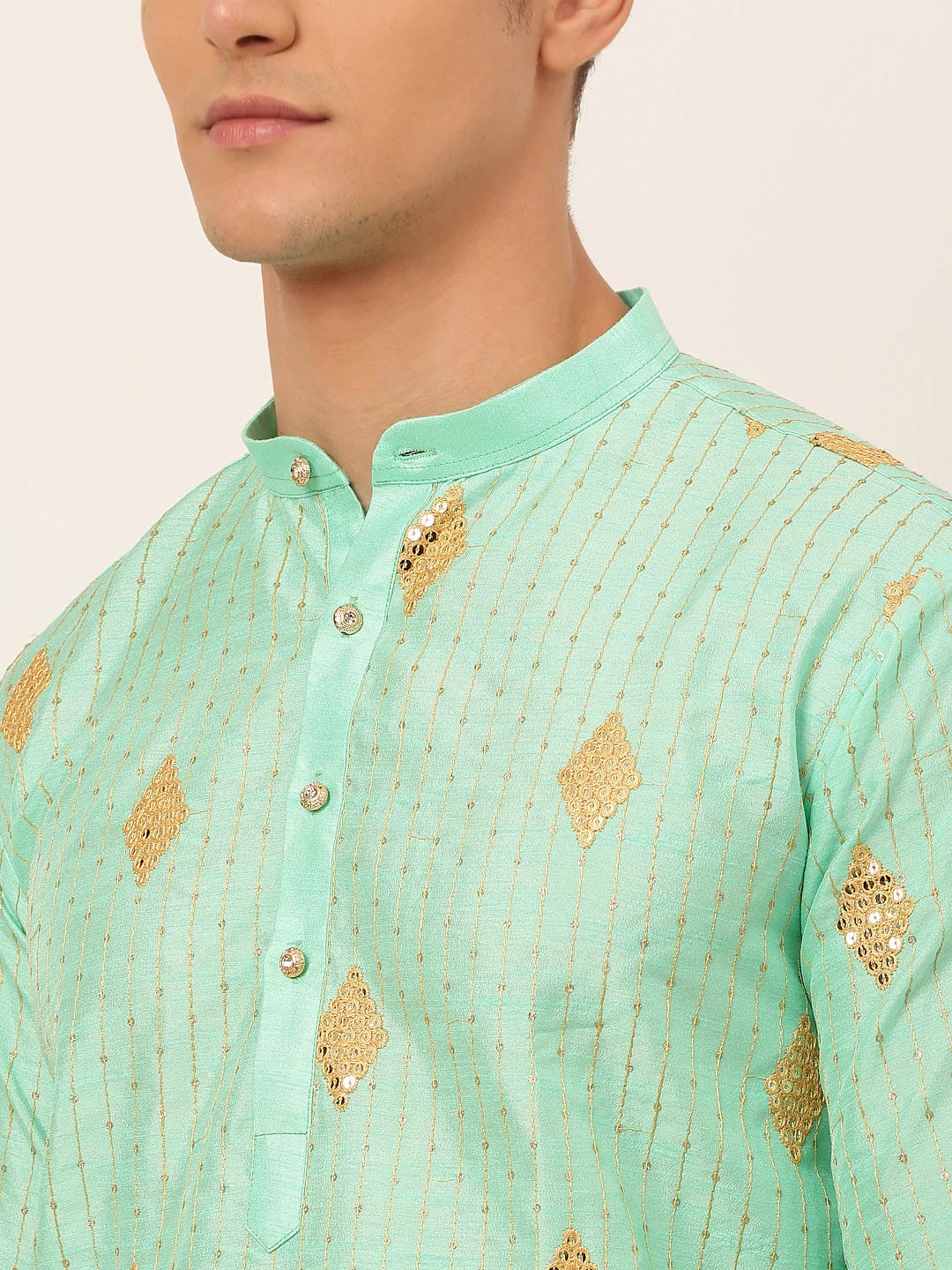 Jompers Men Sky Blue Embroidered Sequinned Kurta Only ( KO 673 Sky )