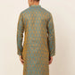 Jompers Men's Blue and Golden Woven Design Kurta Only ( KO 674 Blue )
