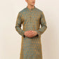Jompers Men's Blue and Golden Woven Design Kurta Only ( KO 674 Blue )
