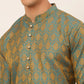 Jompers Men's Blue and Golden Woven Design Kurta Only ( KO 674 Blue )