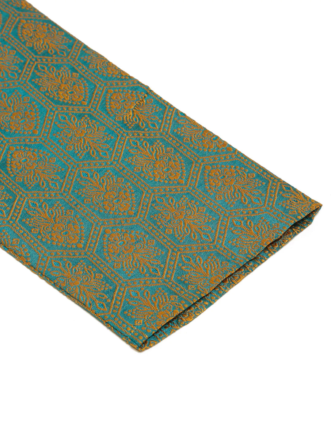 Jompers Men's Blue and Golden Woven Design Kurta Only ( KO 674 Blue )