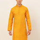 Jompers Men's Mustard and Golden Woven Design Kurta Only ( KO 674 Mustard )