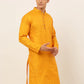 Jompers Men's Mustard and Golden Woven Design Kurta Only ( KO 674 Mustard )