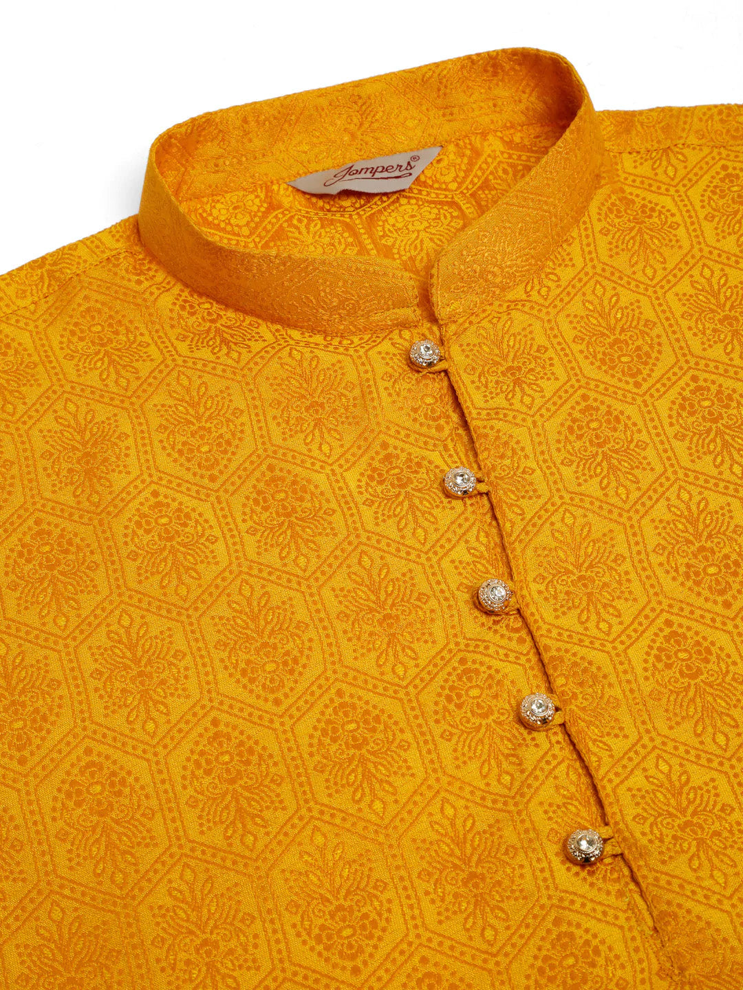 Jompers Men's Mustard and Golden Woven Design Kurta Only ( KO 674 Mustard )