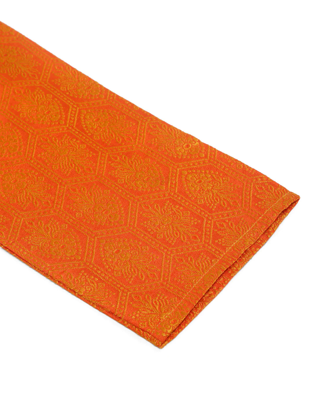 Jompers Men's Orange and Golden Woven Design Kurta Only ( KO 674 Orange )