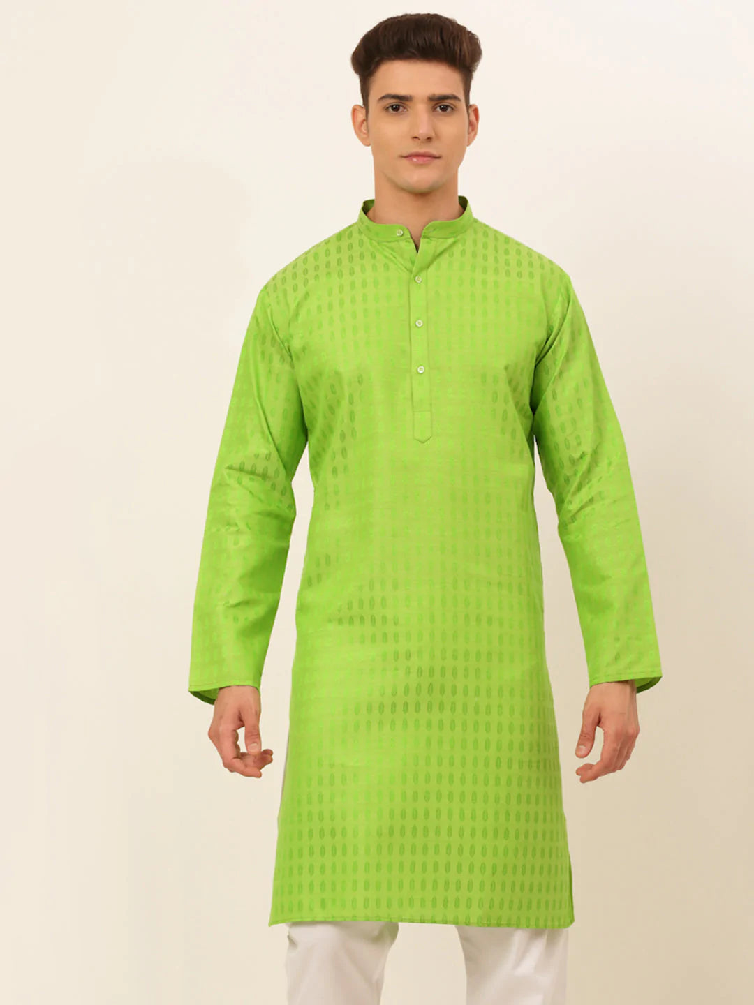 Jompers Men's Green Woven Design Kurta Only ( KO 675 Green )