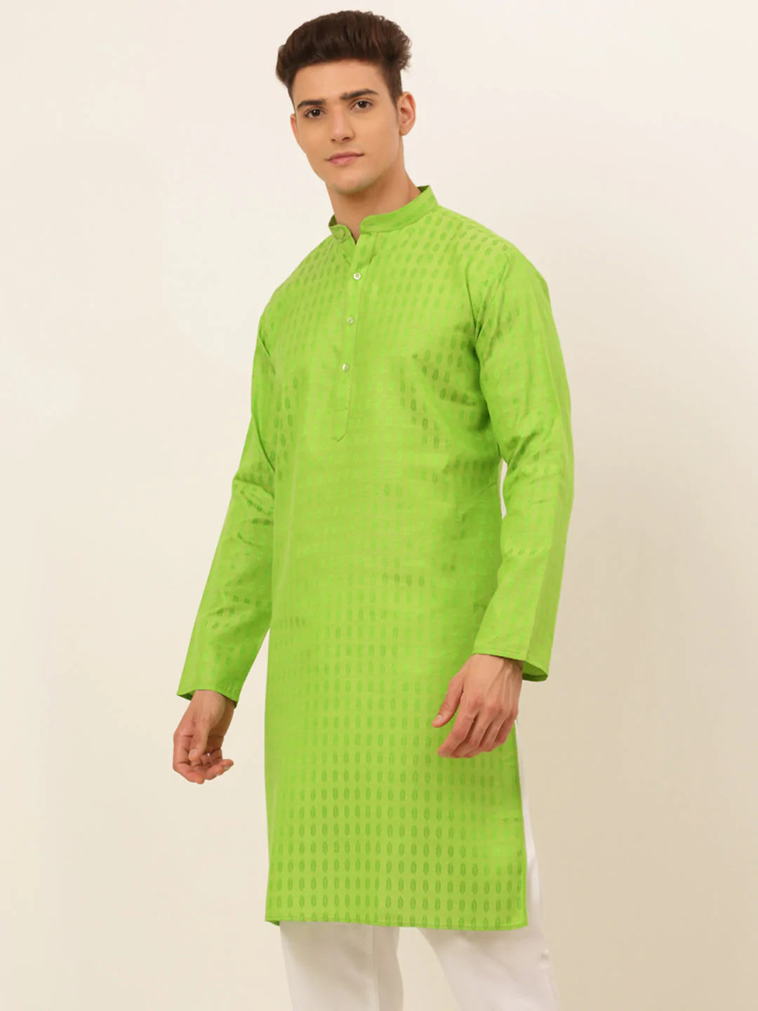 Jompers Men's Green Woven Design Kurta Only ( KO 675 Green )