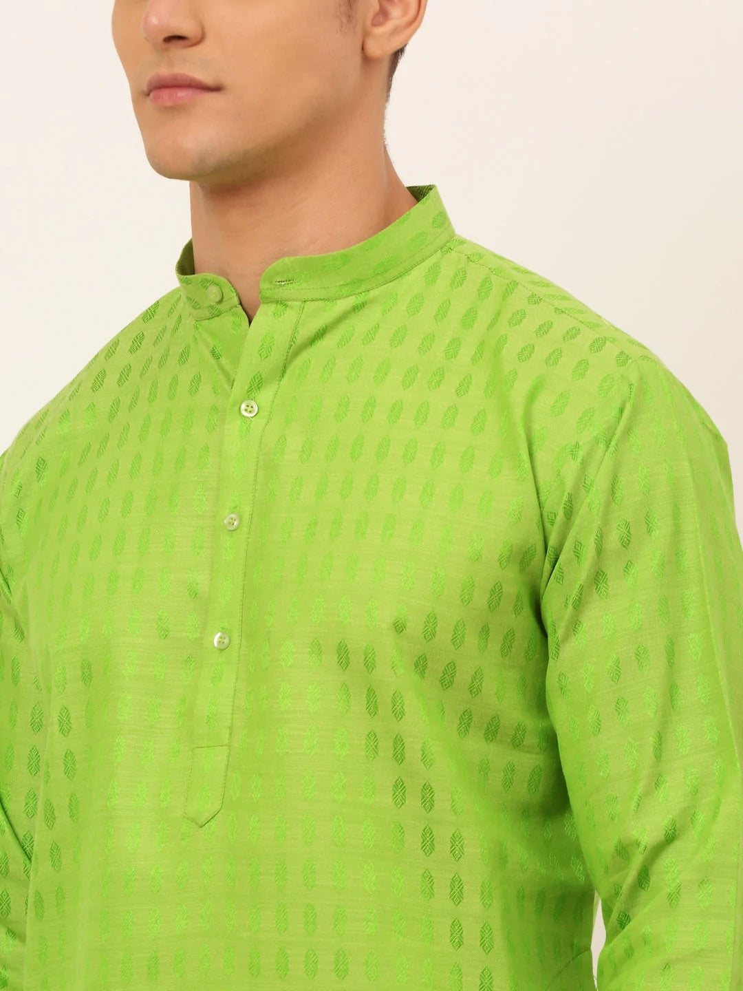 Jompers Men's Green Woven Design Kurta Only ( KO 675 Green )