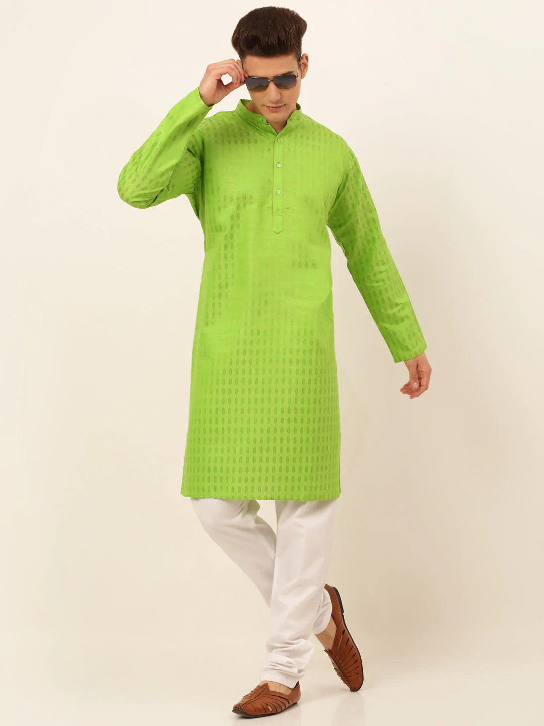 Jompers Men's Green Woven Design Kurta Only ( KO 675 Green )