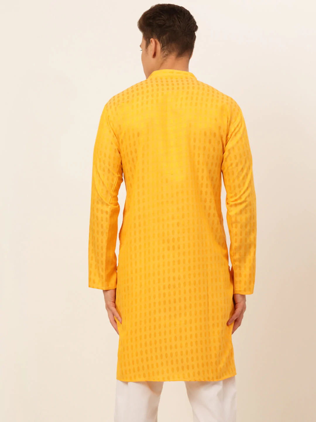 Jompers Men's Mustard Woven Design Kurta Only ( KO 675 Mustard )
